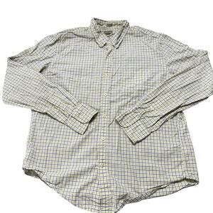 J CREW Shirt Men XL Yellow Blue White Plaid Button Up Slim Fit 100% Cotton